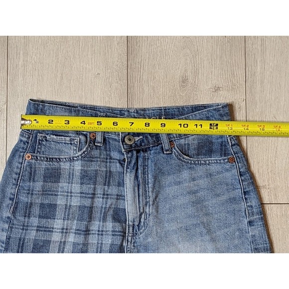 American Eagle Shorts Womens 00 Highest Rise Mom Short Denim Plaid Cross Angled - Picture 10 of 11